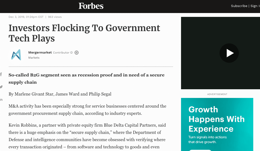 (Forbes Magazine) Investors Flocking To Government Tech Plays