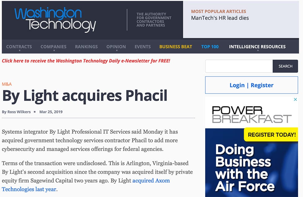 (Washington Technology) By Light acquires Phacil