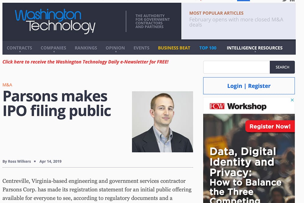(Washington Technology) Parsons makes IPO filing public
