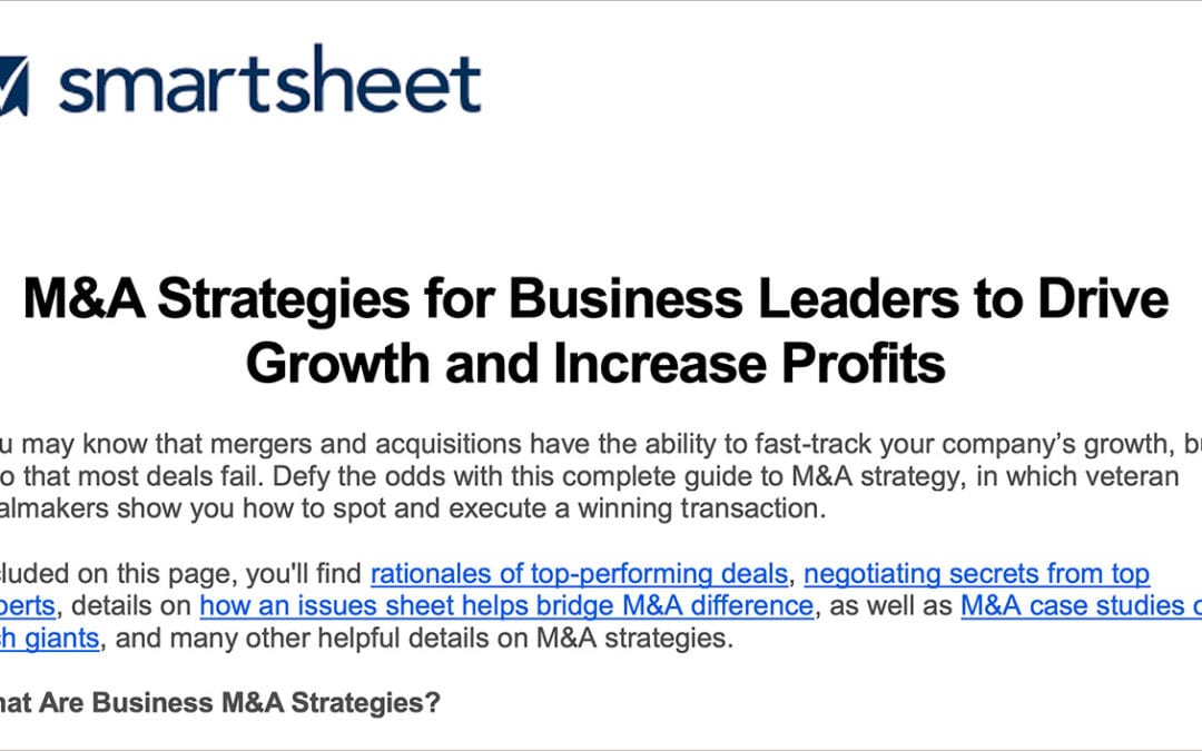 (SmartSheets) M&A Strategies for Business Leaders to Drive Growth and Increase Profits