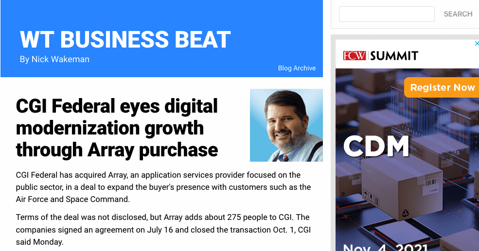 (Washington Technology) CGI Federal eyes digital modernization growth through Array purchase