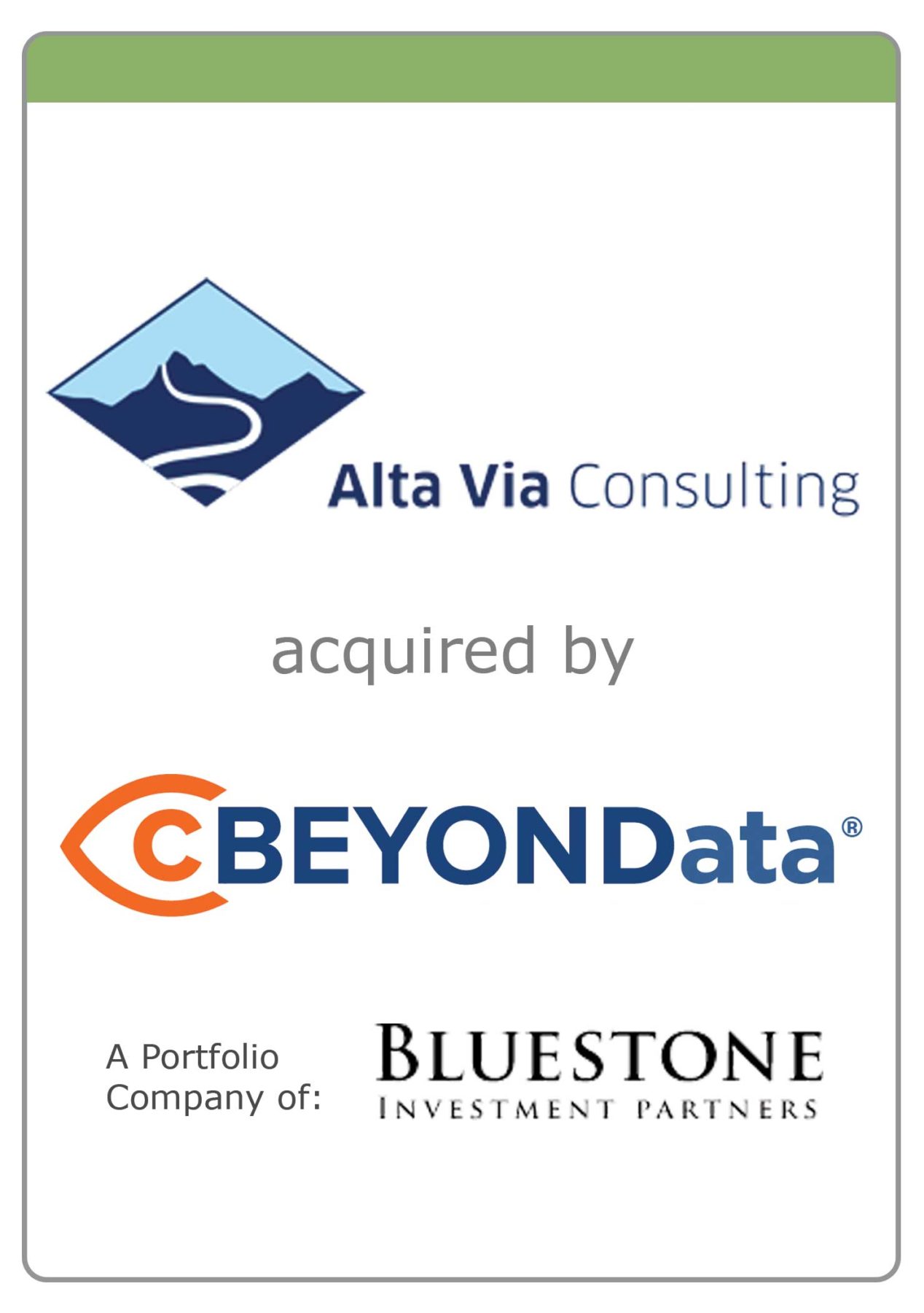 Alta Via Consulting Acquired By cBEYONData a Bluestone Investment Partners Company