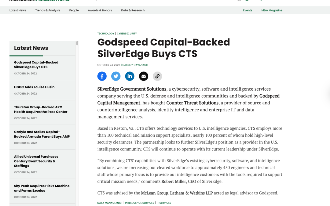 (Mergers & Acquisitions) Godspeed Capital-Backed SilverEdge Buys CTS
